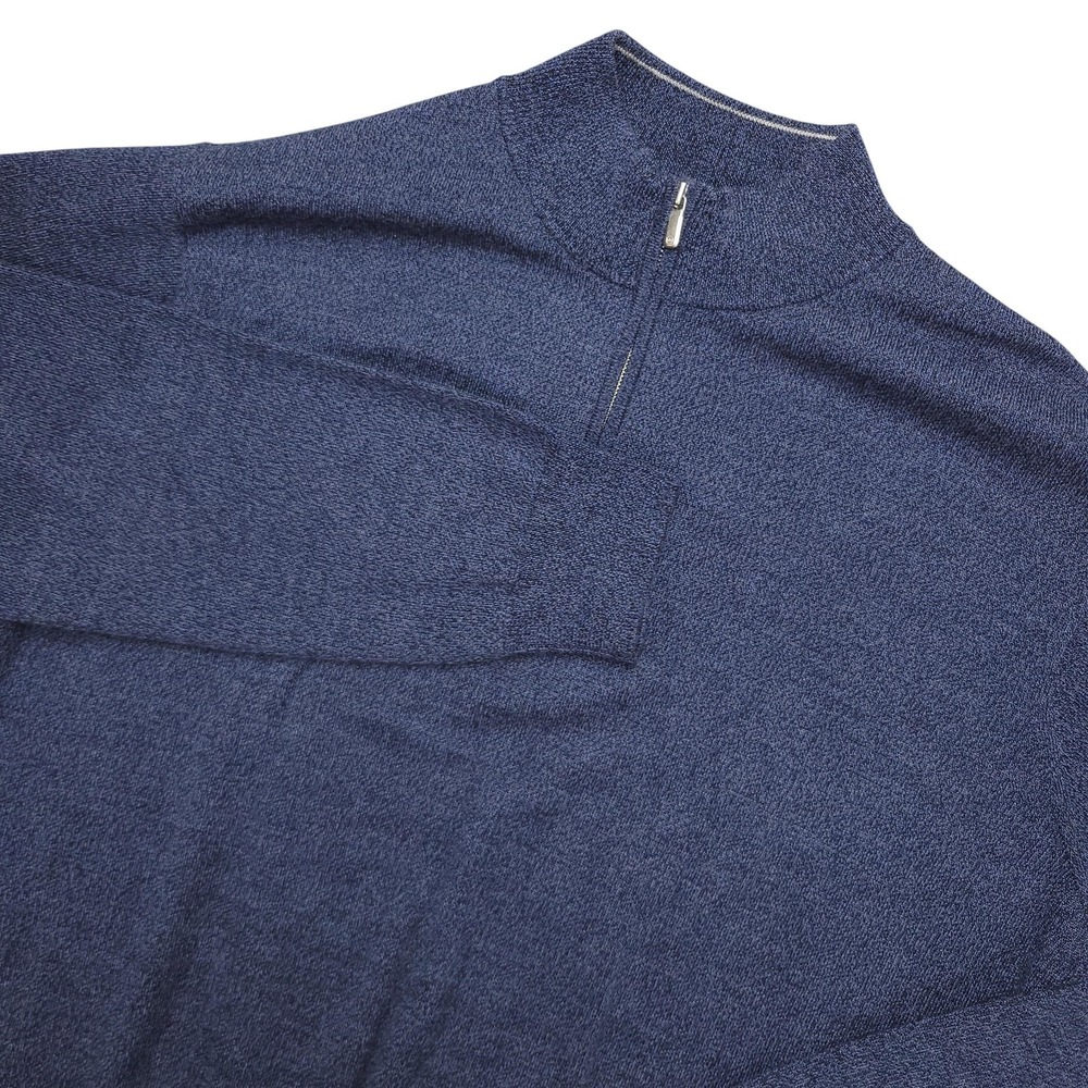 Peter Millar Sweater Mens XL Blue Merino Wool Lyocell 1/4 Zip Mock Neck Pullover